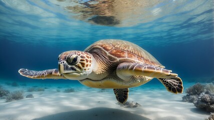 Fototapeta premium sea turtle swimming underwater in the ocean