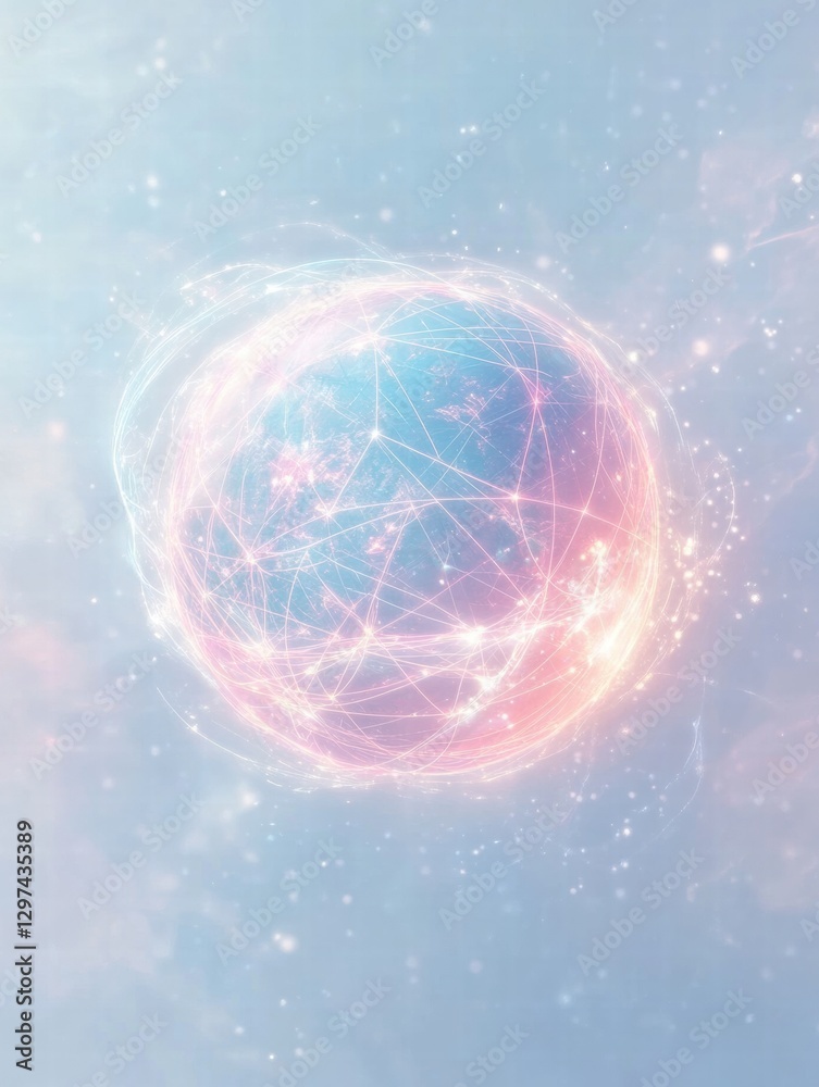 Poster Colorful digital visualization of a globe showcasing connections in a cosmic environment. Generative AI
