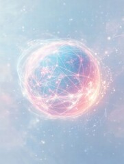 Colorful digital visualization of a globe showcasing connections in a cosmic environment. Generative AI