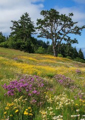 Tranquil Yellow Island Landscape in San Juan Islands, Washington, USA - Perfect for Travel Brochures and Website Banners