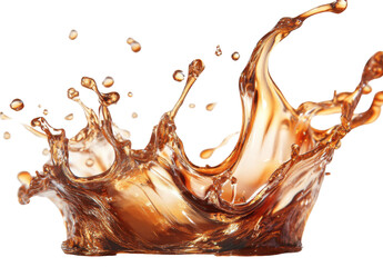 Dynamic splash of iced tea or whiskey with droplets on a transparent background Concept of refreshment, beverage, and liquid motion