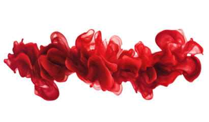Abstract red ink cloud swirling in water on transparent background Concept of creativity, fluidity, and artistic expression