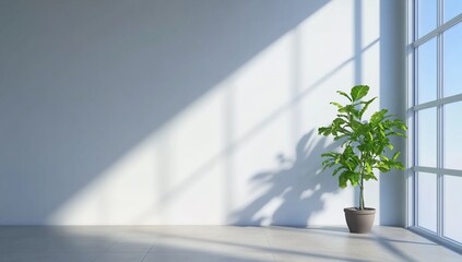 Sunny room Houseplant basking in natural light beside a large window