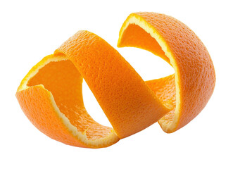 Vibrant orange peel spiral on a transparent background showcasing citrus fruit zest and healthy eating concept