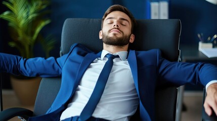 Young Successful Businessman Relaxing in Comfortable Office Chair Contemplating Business Strategy or Taking a Break from Work Using Laptop Computer