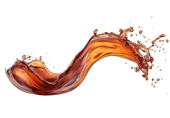 Dynamic splash of amber liquid, creating a wave effect on a transparent background Concept of refreshment, energy, and motion