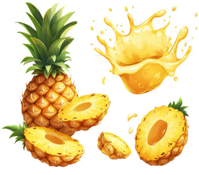 pineapple fruit slices and juice splash clip art preview