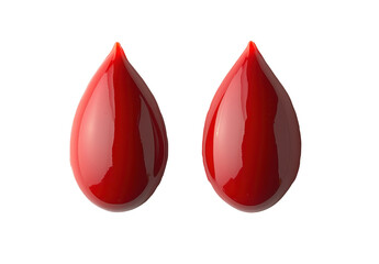 Obraz premium Two glossy red blood drops on a transparent background, symbolizing medicine, healthcare, and blood donation