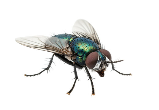 Detailed macro shot of a vibrant green bottle fly on a transparent background showcasing its iridescent body and intricate features Concept of nature, insects, and entomology