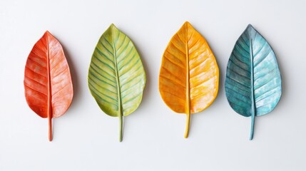 Obraz premium Vibrant tropical leaves in a flat lay design, embodying simplicity and summer essence. 