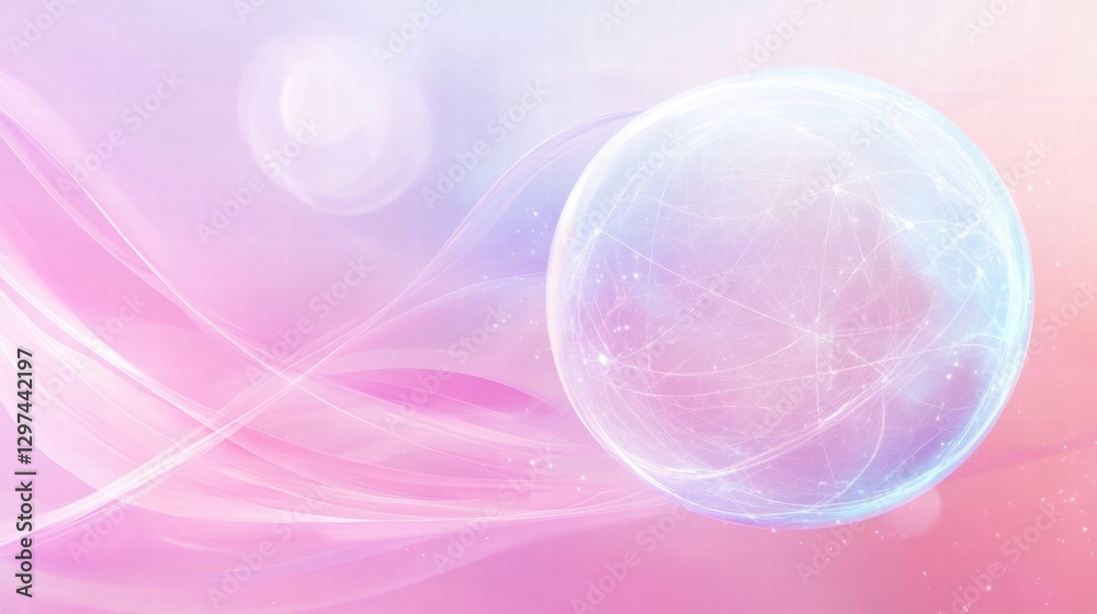 Aufkleber vibrant abstract bubble floating amidst soft pink and light purple swirls in a serene digital landsc