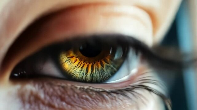 Close-up view of an eye showcasing intricate details of the iris and pupil in natural light