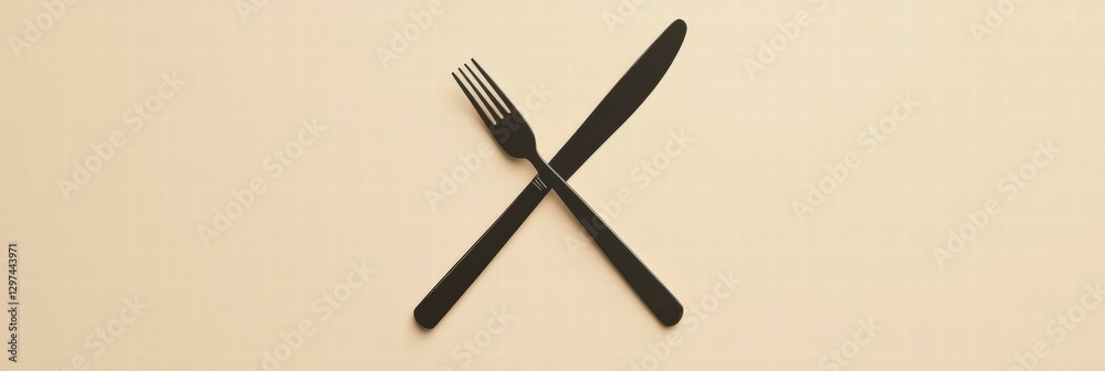 Aufkleber Cutlery set arranged in an intersecting position on a plain background. Generative AI
