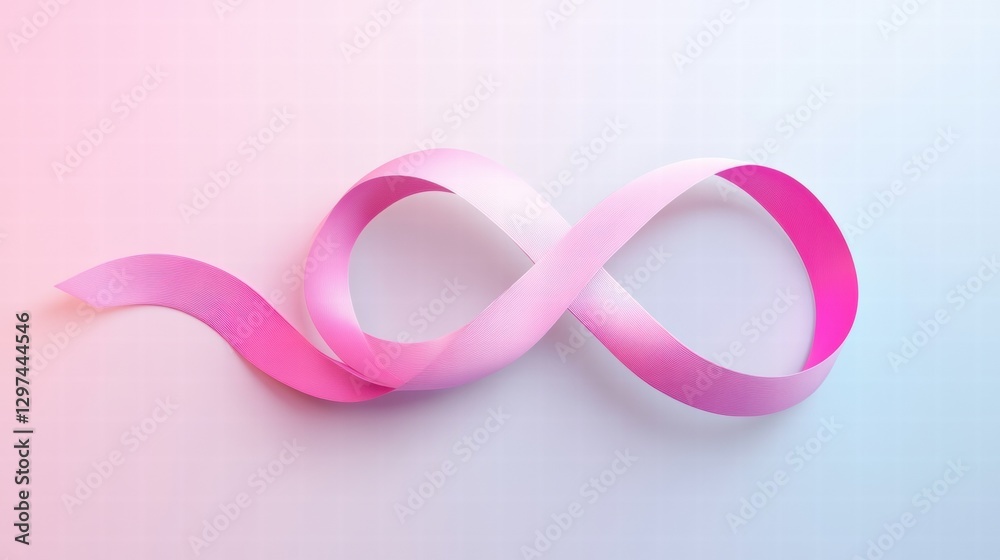 Aufkleber Elegant pink ribbon shaped as an infinity symbol on a soft gradient background showcasing creativity and symbolism. Generative AI