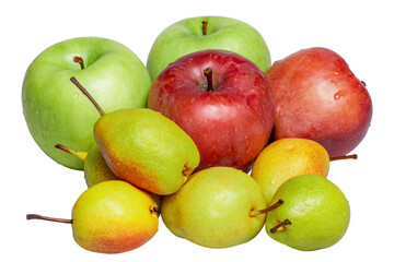 Red, green apples and pears isolated. Fruits apples and pears.