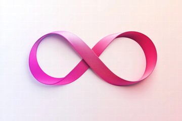 Creative pink ribbon shaped like infinity symbol on plain background. Generative AI