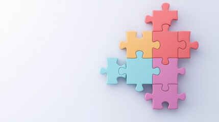 Fototapeta premium Puzzle piece arrangement creative workspace image minimalist setting close-up collaboration concept