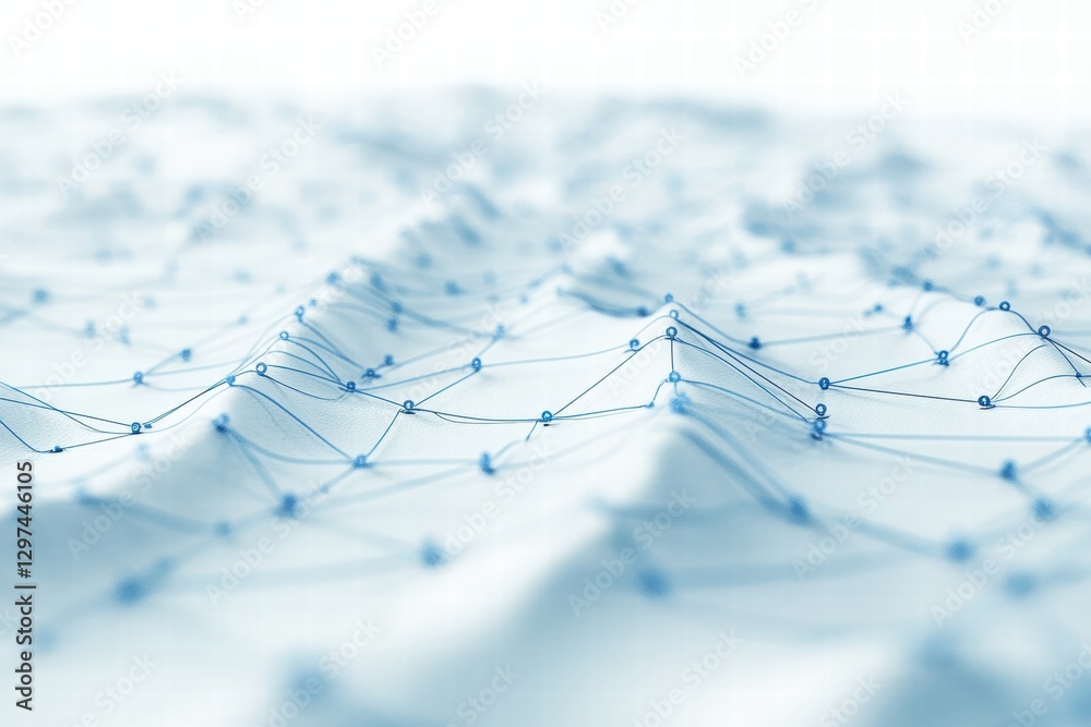 Poster Abstract representation of data connecting nodes across a smooth surface in a digital landscape. Generative AI