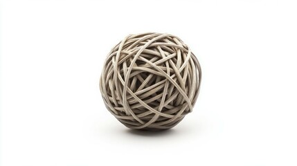 Intricate woven sphere, neutral tones, simple background.