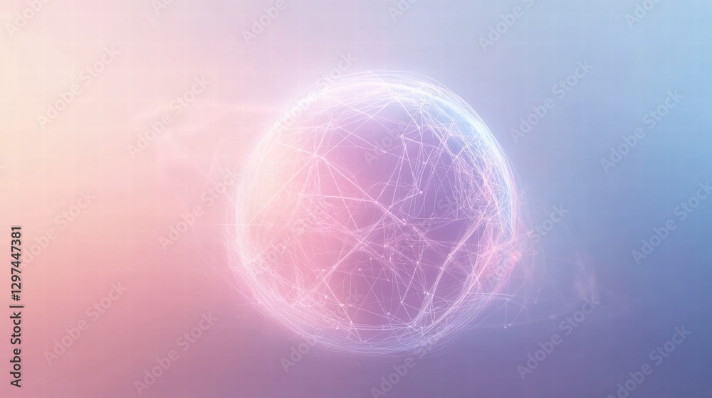 Poster Digital globe composed of interconnected lines and nodes against a soft gradient background at twilight. Generative AI