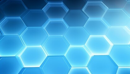 Fototapeta premium Light blue hexagons with bright lighting edges. Banner template geometric abstract background.