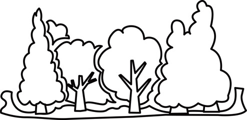 森のアウトライン白黒線画イラスト