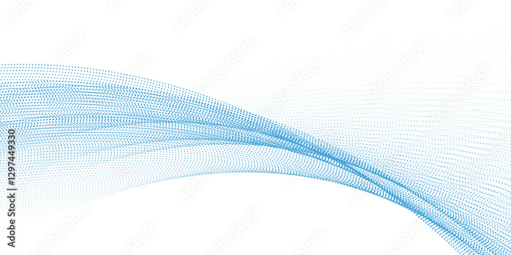 Wall mural 3d particles mesh array, sound wave flowing. round points vector effect illustration. blended mesh, 