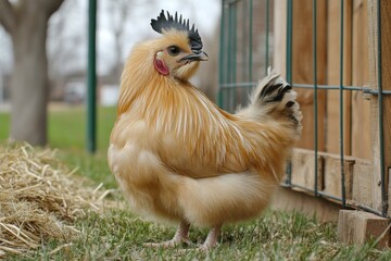 Fototapeta premium Buff Orpington rooster farm coop spring