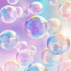 Naklejka premium Colorful soap bubbles creating a delightful repeating pattern in a dreamy pastel background. Generative AI