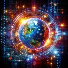 Fototapeta premium Earth enveloped in digital data, symbolizing cyber security and advanced technology in a global context.