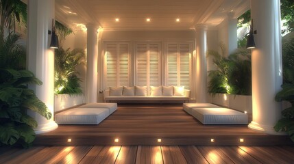 Luxurious outdoor patio at night