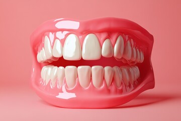 The Pink Gums Displaying Bright White Human Teeth Perfectly