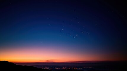Night sky filled with stars over a serene horizon, showcasing a peaceful landscape at dusk