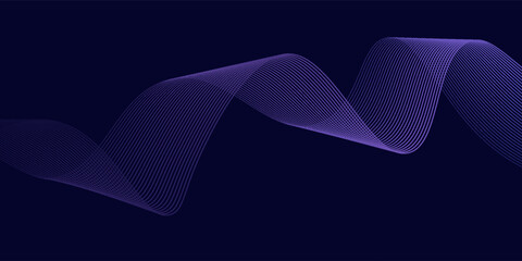 Dark abstract background with glowing wave. Shiny moving lines design element. Modern purple blue gradient flowing wave lines. Futuristic technology concept. Vector illustration
