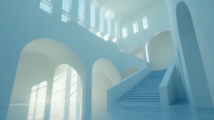 Obraz premium Sleek Office Lobby: Minimalist Elegance in White 