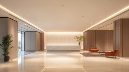 Sleek Office Lobby: Minimalist Elegance in White
