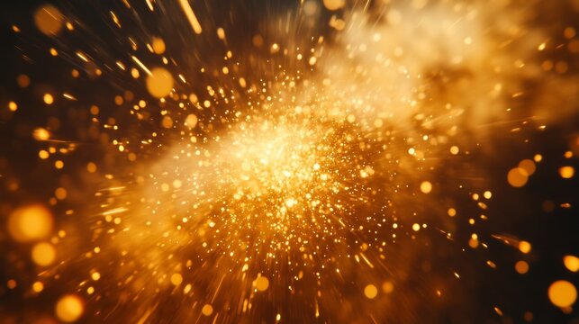 Golden bokeh explosion creating enchanting light burst effect