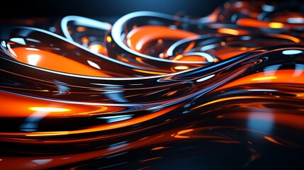 Abstract Orange and Black Liquid Metal Swirls: A Digital Art Piece