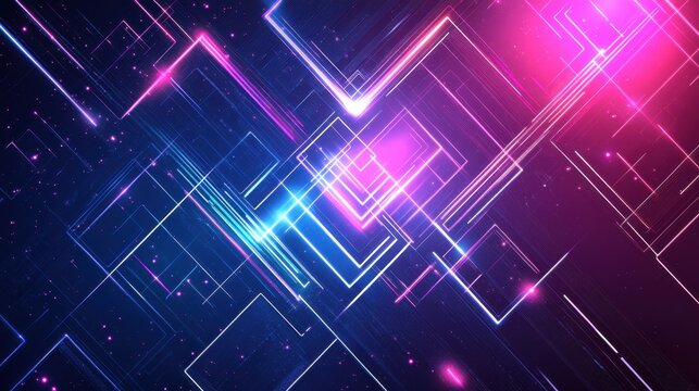 Vivid Abstract Geometric Patterns with Neon Colors and Dynamic Light Effects in a Digital Space