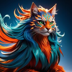 "Majestic Mythical Feline in Vibrant Colors"