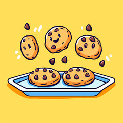 Fototapeta premium Delightful cookies with playful chocolate chips on bright tray