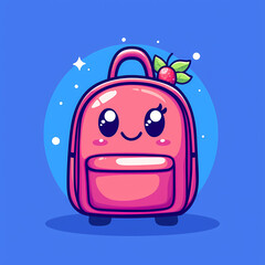 Cute pink backpack with smiling face and strawberry on top