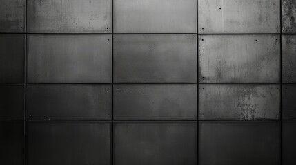 Naklejka premium Dark industrial metal panel wall with square patterns