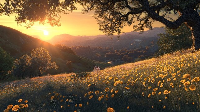 Breathtaking Sunrise Over Mount Diablo State Park in California - Stock Photo