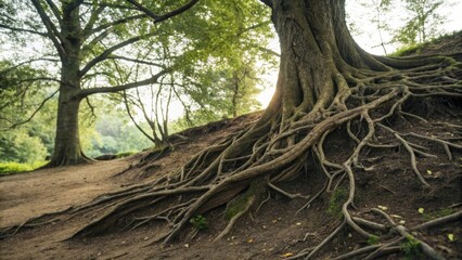 Obraz premium Emotional inspirational text. A serene image featuring a tree's roots in soil, symbolizing emotional growth and mindfulness. Calm Mindfulness Quotes.