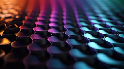 Abstract colorful pattern of wavy shapes creating a vibrant surface with light reflections