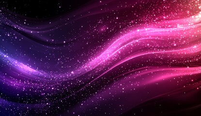 Abstract glowing waves of pink and purple light, starry background