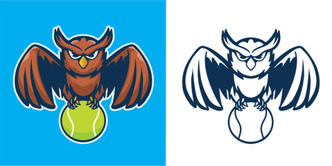 mascot logo owl with tennis ball good for logo, sticker, mascot character, etc