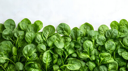 A vibrant arrangement of fresh spinach leaves displayed against a clean white background