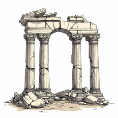 Ancient ruin with broken columns and arches, showcasing historical architecture